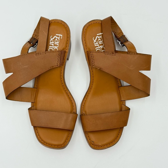 Franco Sarto Brown Leather Wooden Heeled Sandals Size 7.5W - Picture 4 of 11